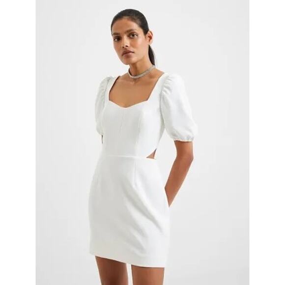 French Connection Whisper Puff Sleeve Mini Dress Women's 8 White NWOT - Picture 2 of 11